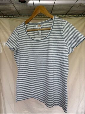 Talbots Gray & White Striped Scoop Neck Short Sleeve Tee